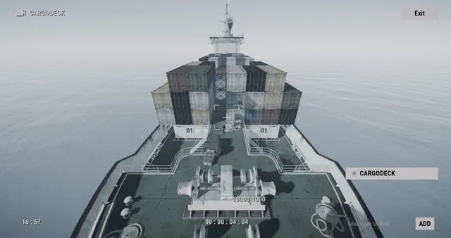 CARGODECK camera, Cargo Ship: the deck, with its winches and the stacked containers