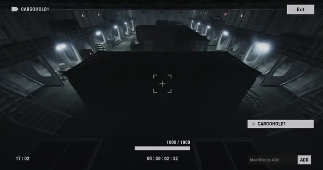 CARGOHOLD1 camera, Cargo Ship: a container in the cargo hold, lit along both walls