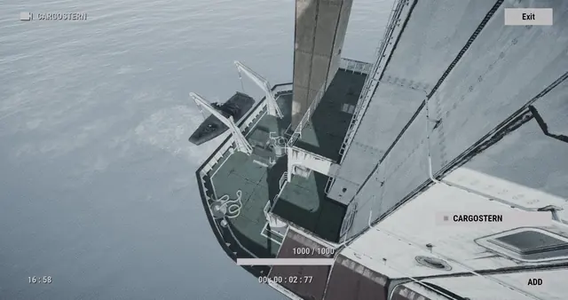 CARGOSTERN camera, Cargo Ship: a boat on its davits, hanging over the water