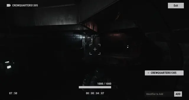CREWQUARTERSXXXX camera, Underwater Labs: a dark room with a small screen glowing in one corner