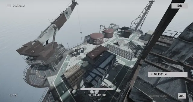 OILRIG1L4 camera, Small Oil Rig: the top deck, with a crane, two tanks and the derrick