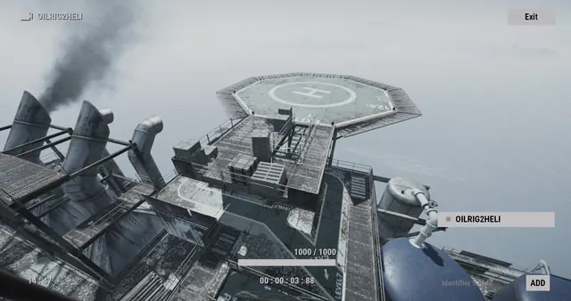 OILRIG2HELI camera, Large Oil Rig: the helipad, with smokestacks beside it