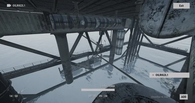 OILRIG2L1 camera, Large Oil Rig: beams and catwalks under the rig, over open water