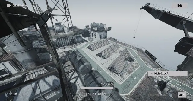 OILRIG2L6A camera, Large Oil Rig: the top deck, with stacks of pipe and a crane