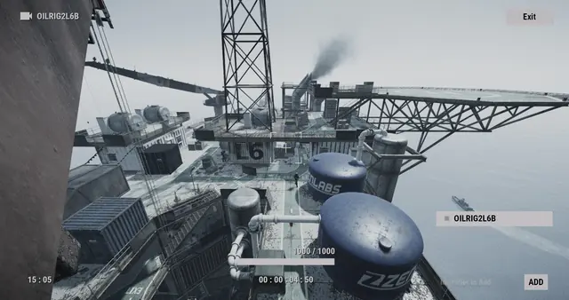 OILRIG2L6B camera, Large Oil Rig: the derrick, two blue tanks and a structure marked L6