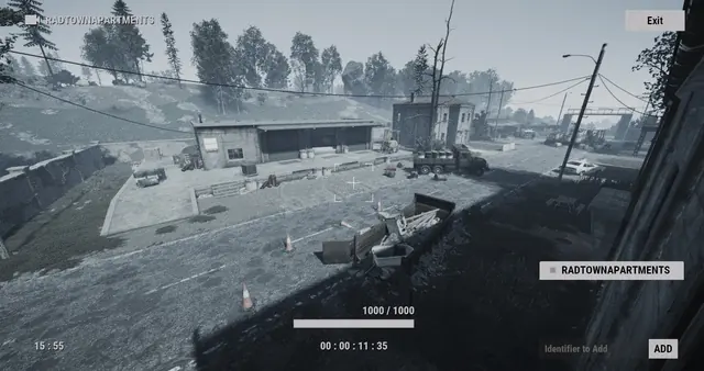 RADTOWNAPARTMENTS camera, Radtown: a road with traffic cones, a warehouse and a military truck