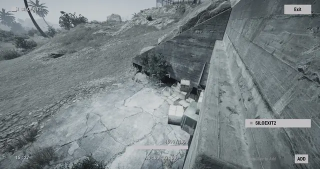 SILOEXIT2 camera, Missile Silo: the hillside outside, along a concrete wall